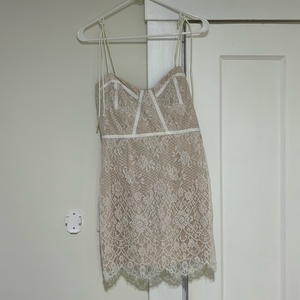 White Floral Overlay Mini Dress